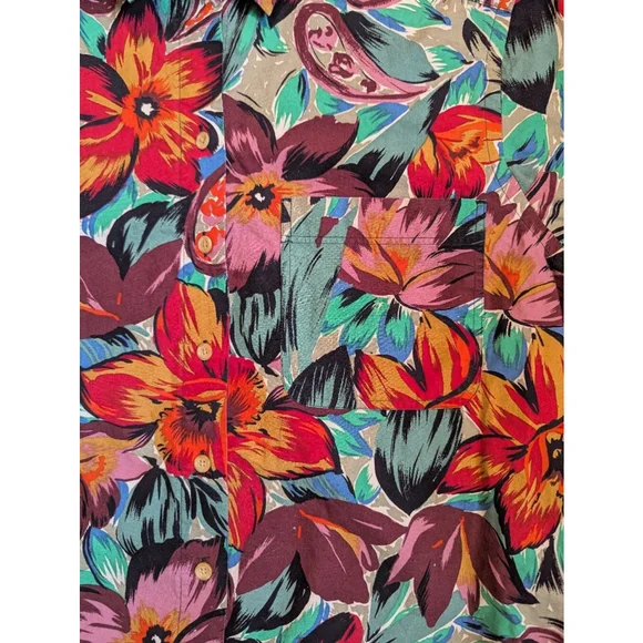Vtg Lands End Tropical Floral Paisley Short Sleeve Button Down Shirt Womens 8 - Picture 5 of 6